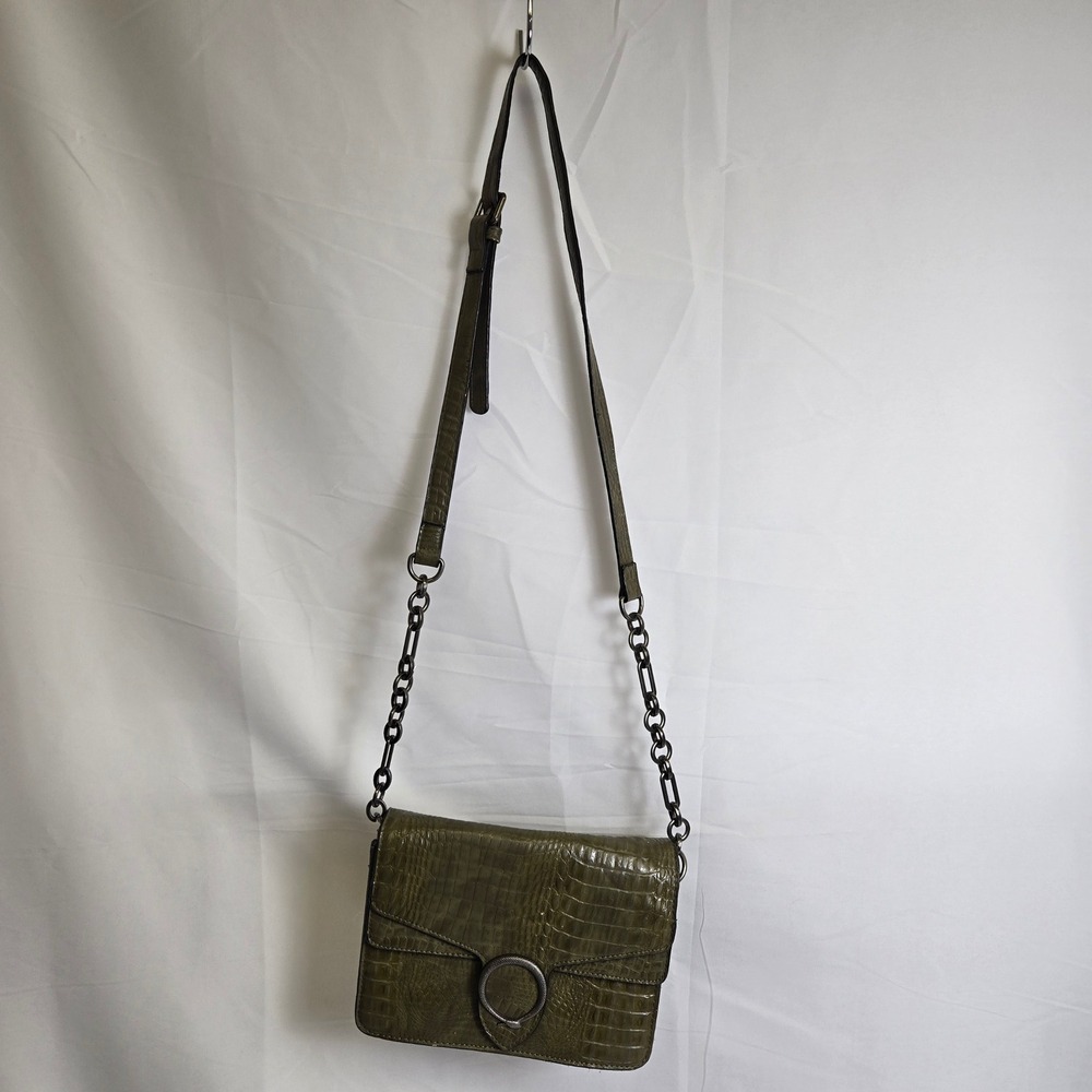 Lily & Ivy Snakeskin Serpent Faux Leather Crossbody Bag,‎ Green, 9"x7"x5"